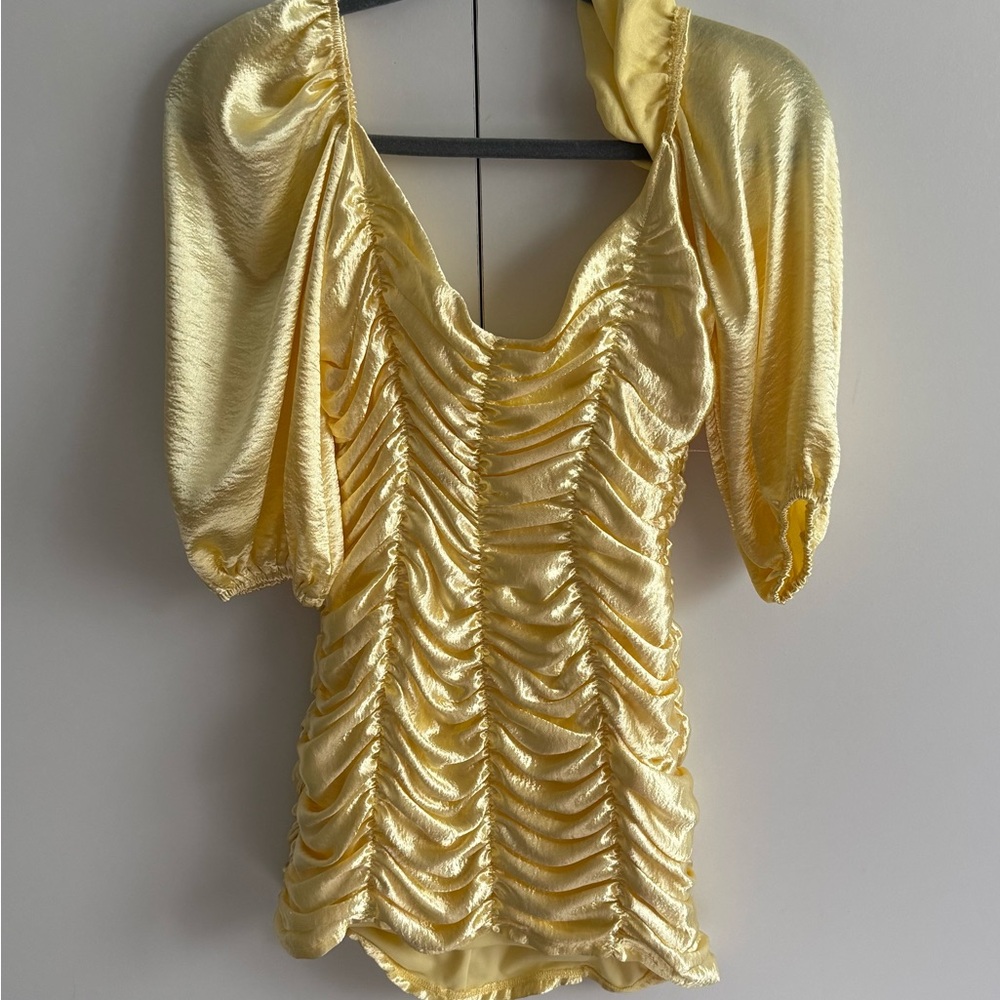 Lucy in the Sky Gold Ruched Bodysuit 3/4 Sleeve